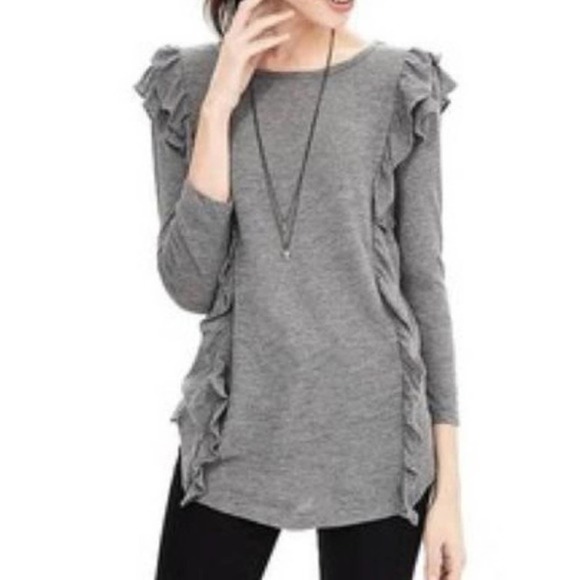 Banana Republic Tops - Banana Republic Size XS Gray Ruffle Shirt